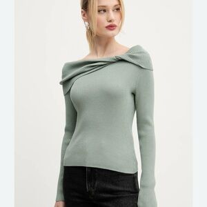 Sage Abercrombie & Fitch Asymmetrical Off-Shoulder Sweater NWT